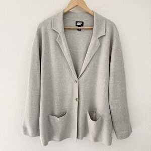 Lands End Womens 100% Cotton Sweater Blazer 1X Plus Size Grey Knit